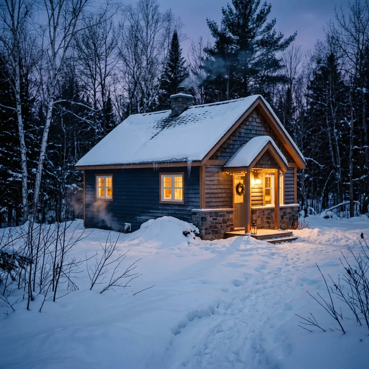 Snowy home winter dusk